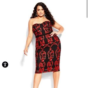 Gorgeous!! City Chic Black dress with red embroidery.